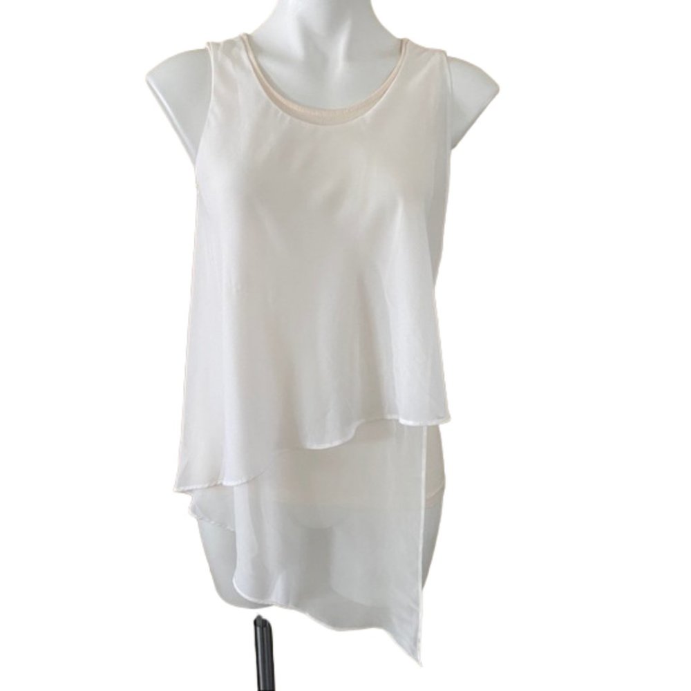 BEBE Cream Tank Top w/ Sheer Asymmetrical Front